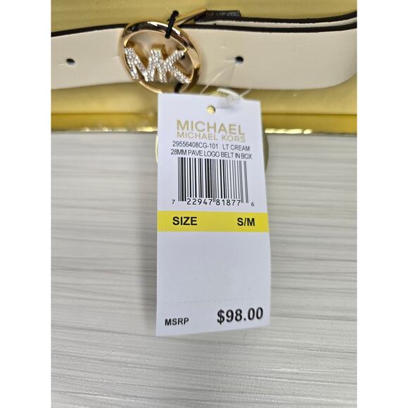 Michael Kors Lt Cream 28mm Pave Logo Belt in Box S/M